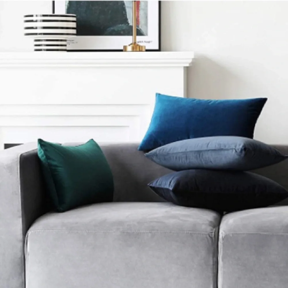 Luxury Home | Chic Dark Teal Green Soft Velvet Lumbar Throw Pillow Covers